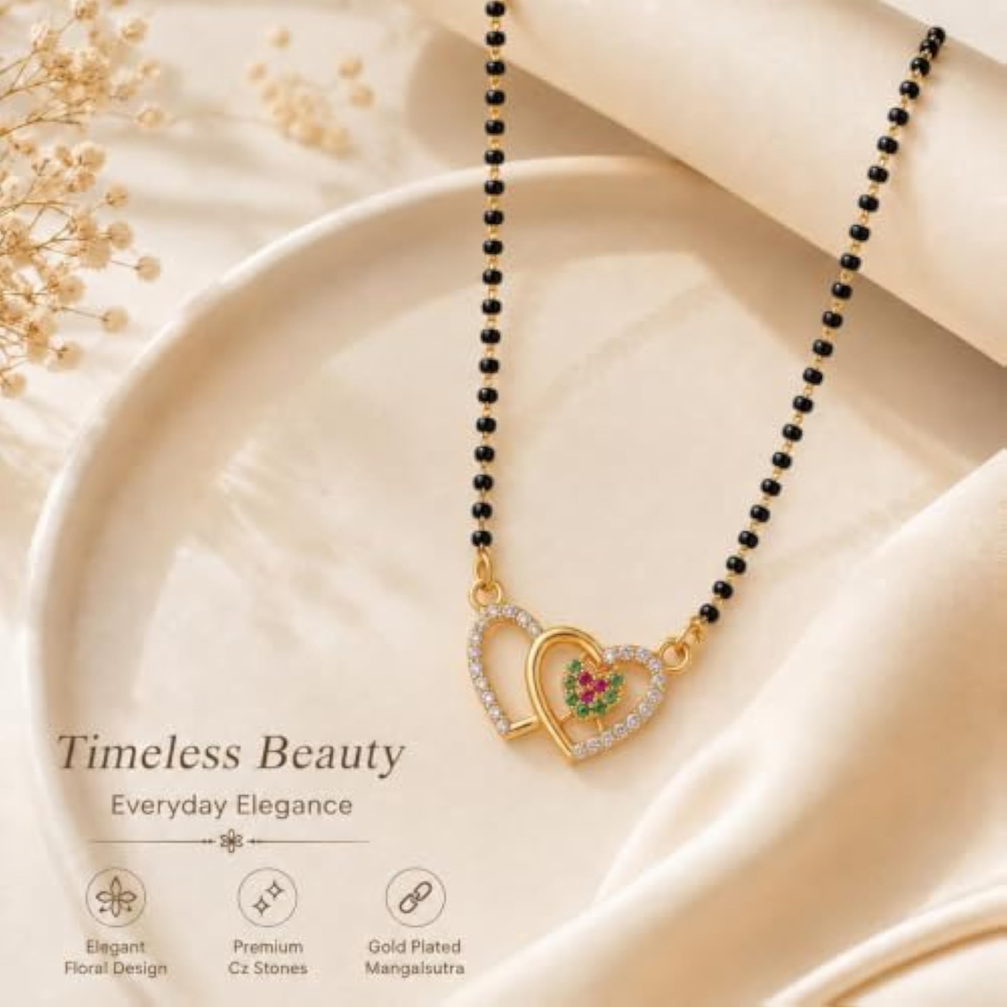 Valentine Heart Micron 18K Plated Beads Mangalsutra